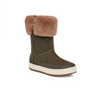 Koolaburra Tynlee Ugg Women's Winter Boots - olive green and tan fur size 7 EUC